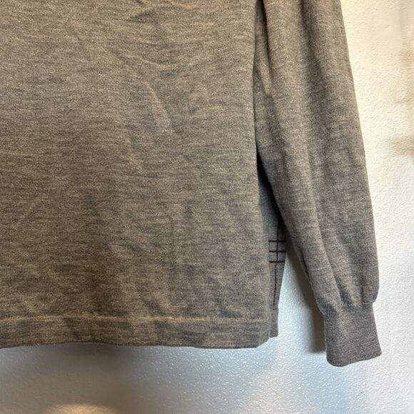 Mens Toscano Button Collar Polo Sweater Large Plaid Gray 100% Wool Made in Italy - Picture 11 of 14